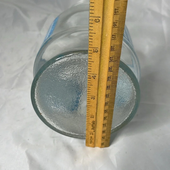 Vintage 80’s Juice Jug Clear Glass Blue White Gingham No Lid - Picture 9 of 10